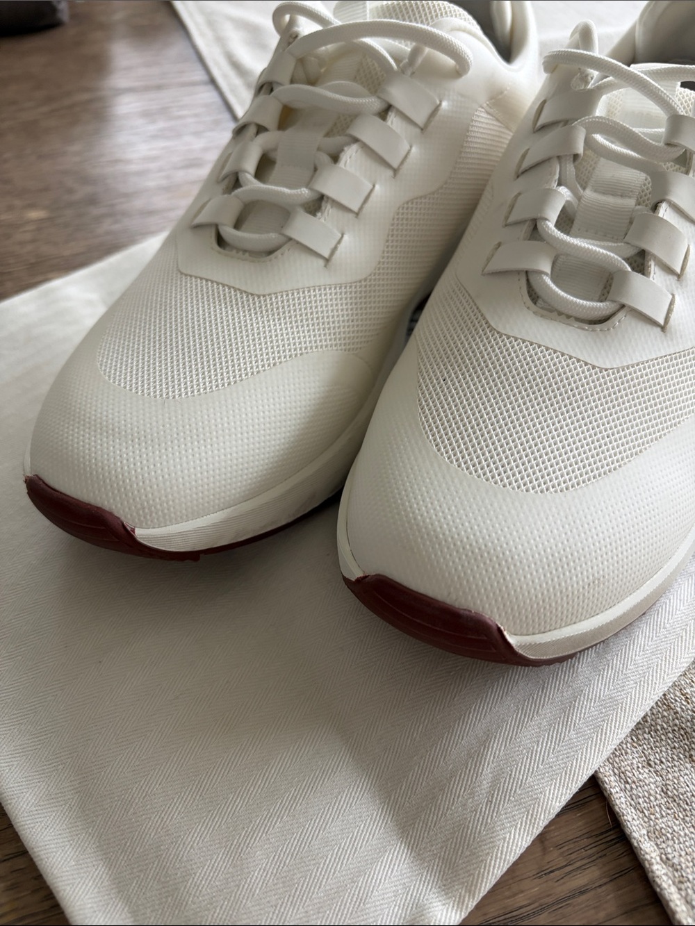 Loro Piana women White Leather & Mesh Sneakers with Maroon Accents - Picture 6 of 8